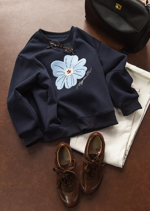 复古绿绒蒿毛巾绣加绒卫衣 商品图5