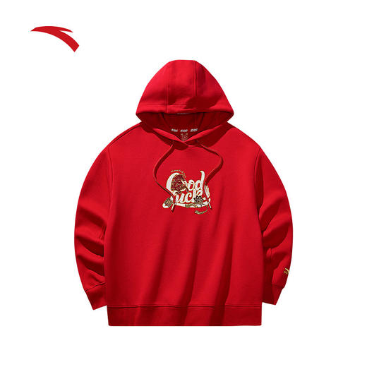 安踏好事发生加绒连帽卫衣女新年款红色保暖运动上衣162618706S 商品图0