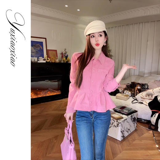 余潇潇【甜蜜冲锋】舒适柔软绒感山羊皮翻领荷叶边收腰皮衣外套女 商品图3