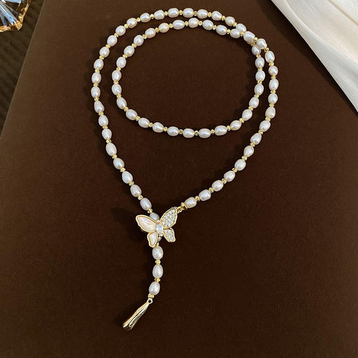 雀说 55cm长款4-5mm天然淡水珍珠项链气质蝴蝶款高级感精致百搭毛衣链 商品图2