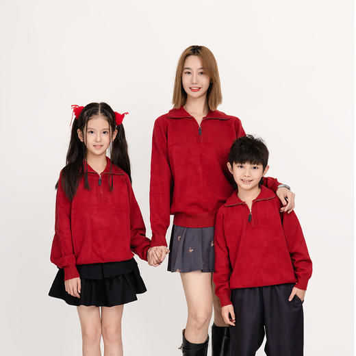 【优雅与时髦兼备❗️传递浓浓亲情】2026新年春节秋冬网红爆款翻领加厚高弹力彩点绒保暧性超好一家三口四口亲子装。jc 商品图0