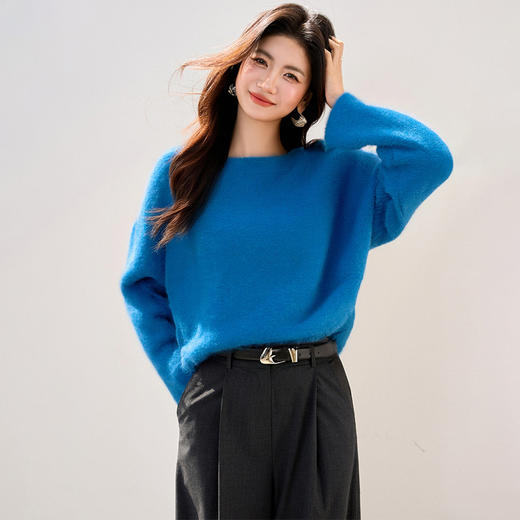西遇法式软糯套头毛衣女2026年春季新款蓝色慵懒温柔宽松内搭上衣SS060049 商品图0