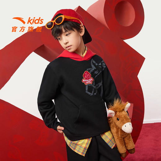 【红色新年马年】安踏儿童卫衣男童连帽套头衫2026年新款拜年衣服352618719 商品图2