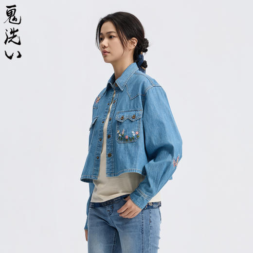 ONIARAI/鬼洗26春季新品泥棒蓝花福蝶绣花牛仔衬衫女 N340254 商品图2