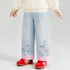 笛莎Deesha 童装女童裤子2026春新款可露丽风软萌绣花白水洗棉牛仔阔腿裤 商品缩略图0