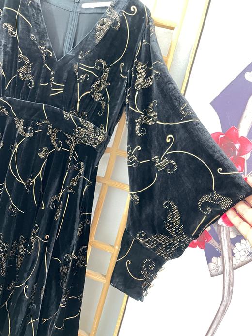 「断码清仓」超美下摆不规则烫金进口金丝绒裙秋冬连衣裙 L码  ZFYY284 商品图4