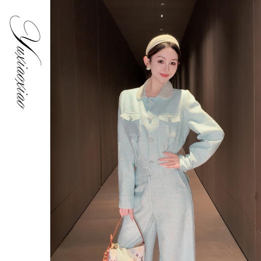 余潇潇【薄荷奶绿】含羊毛醋酸桑蚕丝小香风外套&宽松直筒休闲裤 商品图3