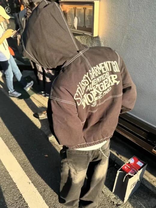 F010435刺绣字母口袋拉链连帽美式复古夹克棉外套 商品图12