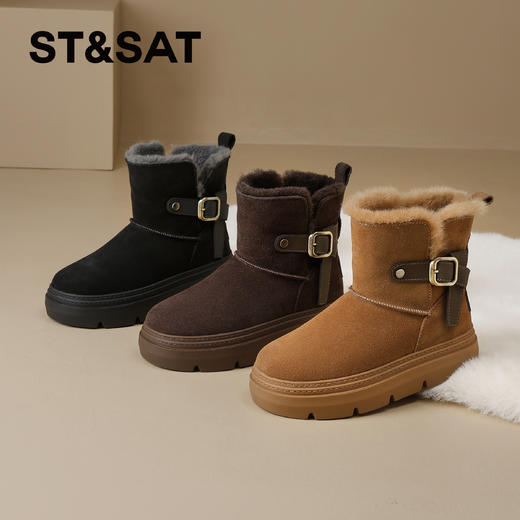星期六复古扣带厚底加绒雪地靴SSD4118CY1 商品图1