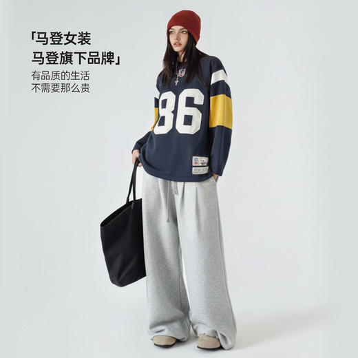 马登美式复古橄榄球宽松套头小众刺绣中长款加厚卫衣外套女士秋冬 商品图4