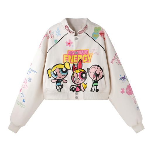 【飞天小女警联名】BJHG不计后果短款皮衣外套女春印花棒球服夹克 商品图4