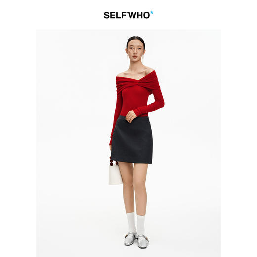 SELFWHO绵羊毛混纺经典包臀A字短裙女2026春季新款气质百搭半身裙 商品图1
