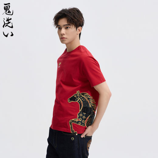 ONIARAI/鬼洗26春季新品泥棒蓝马剪影拼花布刺绣短袖T恤 26NOB30 商品图2