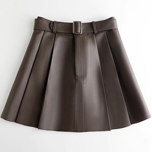 丁摩 绵羊皮真皮半身裙女高腰高级感美式a字百褶皮裙02 商品图1