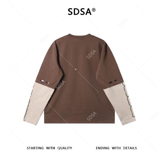 F7273SDSA男士秋冬新款痞帅男装美式破洞拼色圆领长袖T恤百搭时尚上衣 商品图5