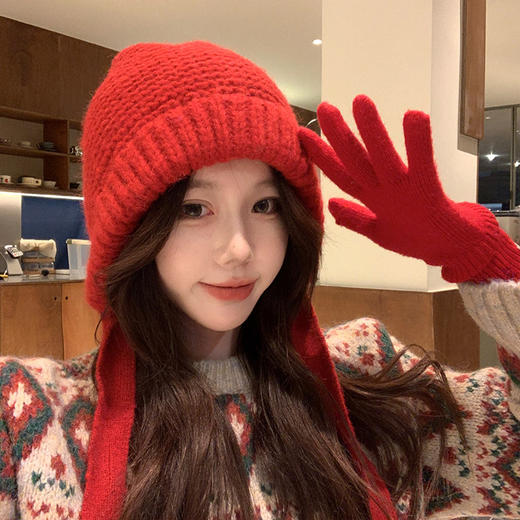 【一帽两用❗️巴拉克拉法帽子】保暖御寒，显脸小，柔软舒适，软糯亲肤！赫本风绑带堆堆帽女冬季保暖圣诞红毛线帽本命年新年马年 商品图5