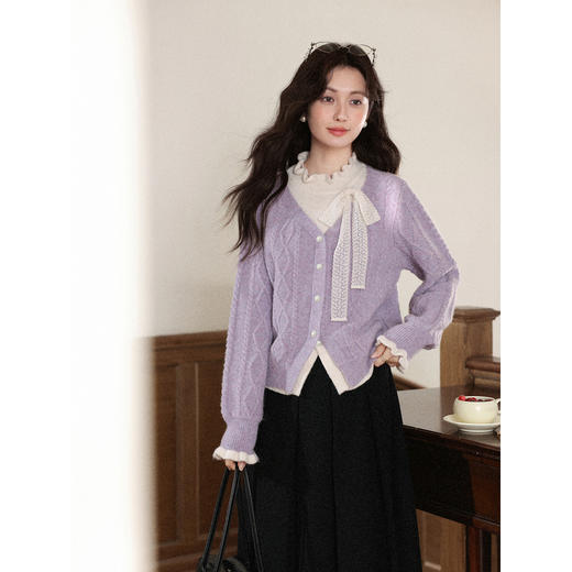 鹿向南「香芋奶芙」紫色假两件毛衣女秋冬慵懒风高级感针织衫上衣 商品图2