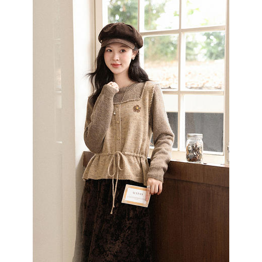 鹿向南「榛果手记」假两件棕色毛衣女秋冬新款洋气高级针织衫上衣 商品图4