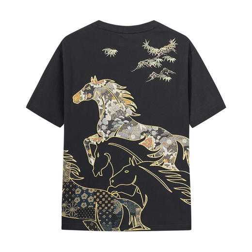 ONIARAI/鬼洗26春季新品泥棒蓝马剪影拼花布刺绣短袖T恤 26NOB30 商品图4