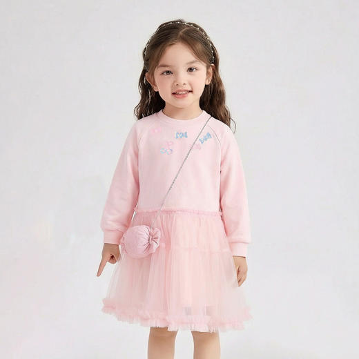 笛莎Deesha 童装女童连衣裙2026春新款公主风糖果绣标长袖卫衣网纱裙 商品图0