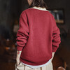 马登复古酒红撞色V翻领宽松套头提花保暖加厚毛衣针织衫上衣女冬 商品缩略图2