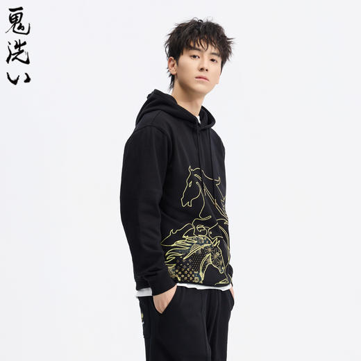 ONIARAI/鬼洗26春新品泥棒蓝马剪影拼花布刺绣连帽卫衣男 26NOB53 商品图1