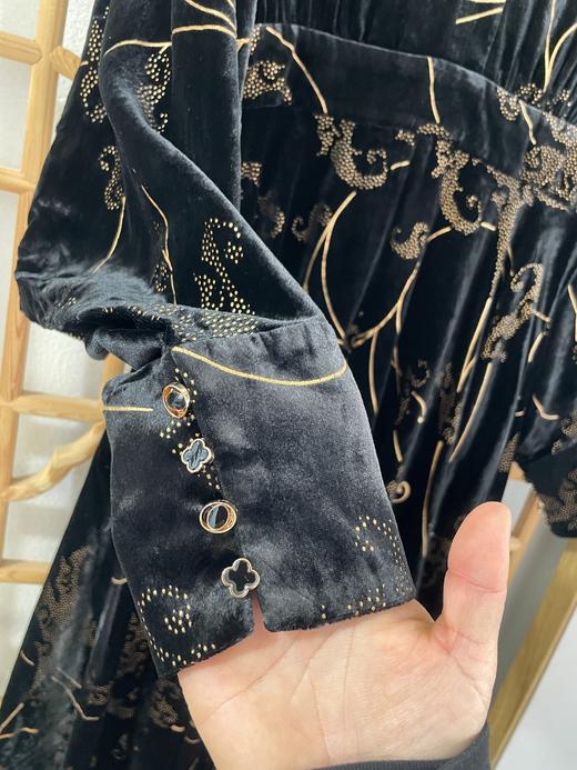 「断码清仓」超美下摆不规则烫金进口金丝绒裙秋冬连衣裙 L码  ZFYY284 商品图3