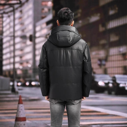 丁摩 海宁真皮皮衣男士牛皮羽绒服可脱卸连帽白鹅绒保暖外套6815 商品图2