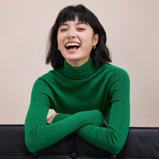 丁摩 100%羊毛针织毛衣羊毛衫女高领打底衫秋冬内搭纯色针织衫8820 商品图0