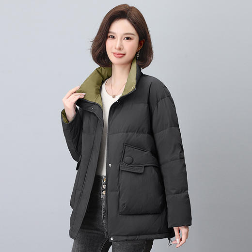 丁摩 紫色羽绒服女冬季爆款90白鸭绒大码立领上衣368016 商品图3