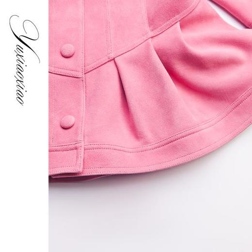 余潇潇【甜蜜冲锋】舒适柔软绒感山羊皮翻领荷叶边收腰皮衣外套女 商品图2