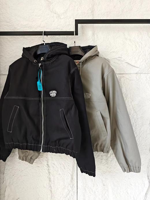 F010435刺绣字母口袋拉链连帽美式复古夹克棉外套 商品图0