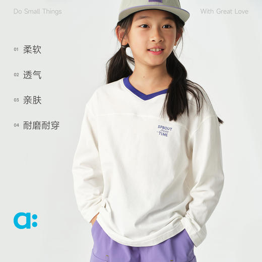allblu幼岚撸猫棉儿童V领T恤，柔软舒适，儿童长袖 商品图2