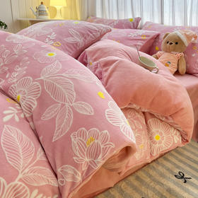 230克雕花牛奶绒四件套  双拼法莱绒珊瑚绒防静电加厚套件