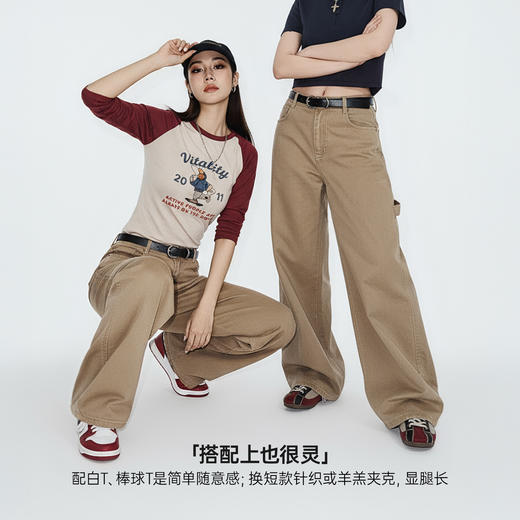 马登卡其色复古工装巴恩风伐木裤纯棉窄版直筒显瘦长裤子女士春季 商品图1