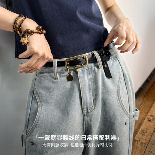 马登棕色复古植鞣头层纯正真牛皮带条牛仔裤细小腰带女士腰间配饰 商品图2