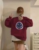 F010417休闲复古蓝调笑脸印花加绒上衣宽松下摆抽绳外穿女士卫衣 商品缩略图2