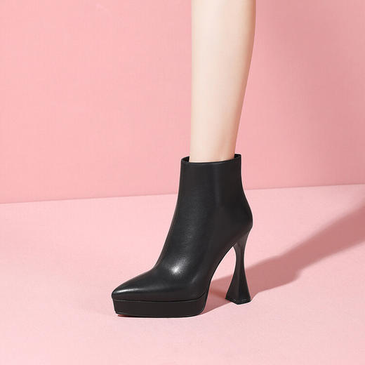 【预售5天】防水台高跟短靴新款加绒方头粗跟牛皮马丁靴短筒春秋单靴&1129 商品图3