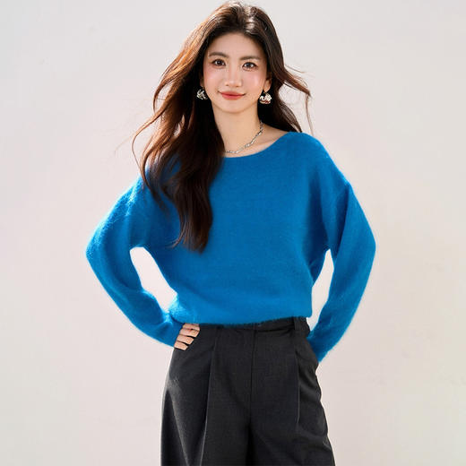 西遇法式软糯套头毛衣女2026年春季新款蓝色慵懒温柔宽松内搭上衣SS060049 商品图2