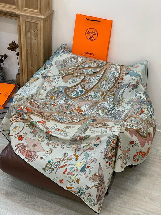 秋冬特惠💰450 爱马仕围巾 “马术学院”双面同色丝绒披肩～手工卷边丝绒方巾 商品图6