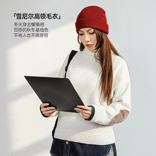 马登复古米白色雪尼尔宽松高领加厚保暖针织毛衣内搭上衣秋冬女式 商品图1