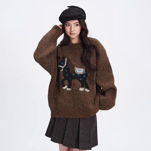 西遇新年红色毛衣女2026春季新款韩式可爱风卡通圆领宽松慵懒上衣SS060051 商品图3