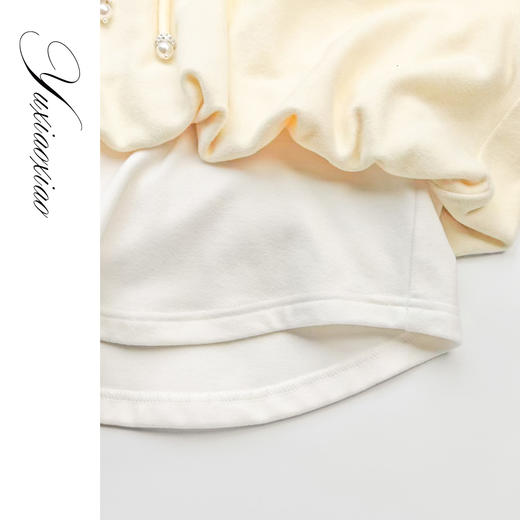 余潇潇【香草奶昔】时尚连帽拼接下摆假两件卫衣&直筒休闲裤套装 商品图2