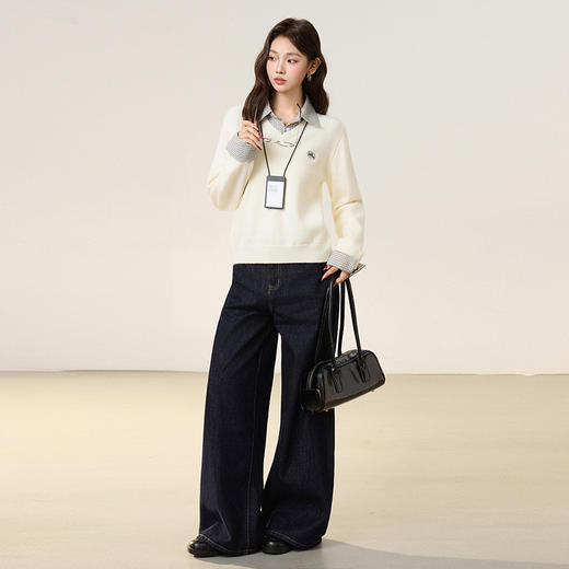 西遇假两件套头毛衣女2026年春季新款韩系慵懒高级感百搭针织衫SS060053 商品图3