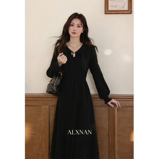 现货 鹿向南「缦缦未央」新中式改良国风连衣裙秋黑色针织长裙 商品图0