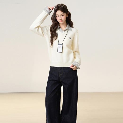 西遇假两件套头毛衣女2026年春季新款韩系慵懒高级感百搭针织衫SS060053 商品图2