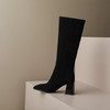 【预售5天】显瘦磨砂皮高筒靴女秋冬季新款尖头粗跟高跟不过膝长靴纯色小腿靴T688 商品缩略图3