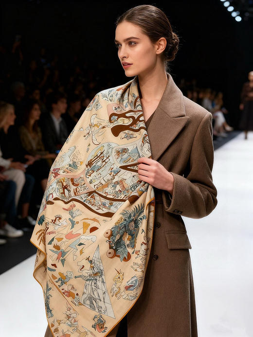 秋冬特惠💰450 爱马仕围巾 “马术学院”双面同色丝绒披肩～手工卷边丝绒方巾 商品图1