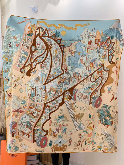 秋冬特惠💰450 爱马仕围巾 “马术学院”双面同色丝绒披肩～手工卷边丝绒方巾 商品图8