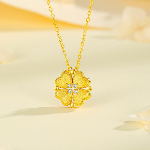 Winy S925 银金叶幸韵项链 金色镀层亲肤 四叶草 / 心形镶锆石 持久保色精致锁骨链 商品图0